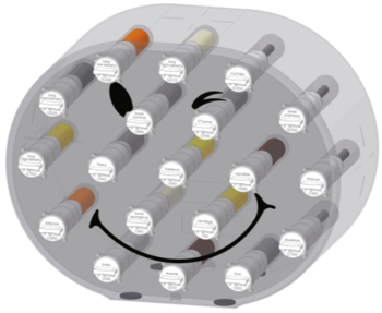 Electron density phantom with classical shape From very low lung density material to implant material: Choose from 19 different electron density plugs.